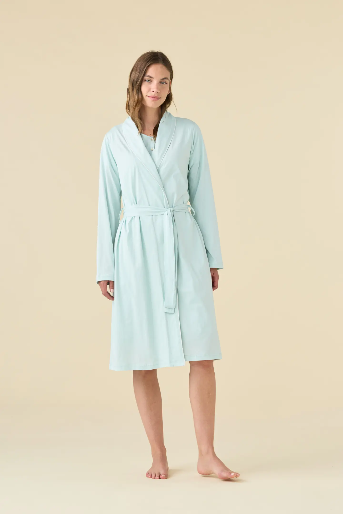 Vestaglia donna estiva in cotone articolo essential Verde salvia