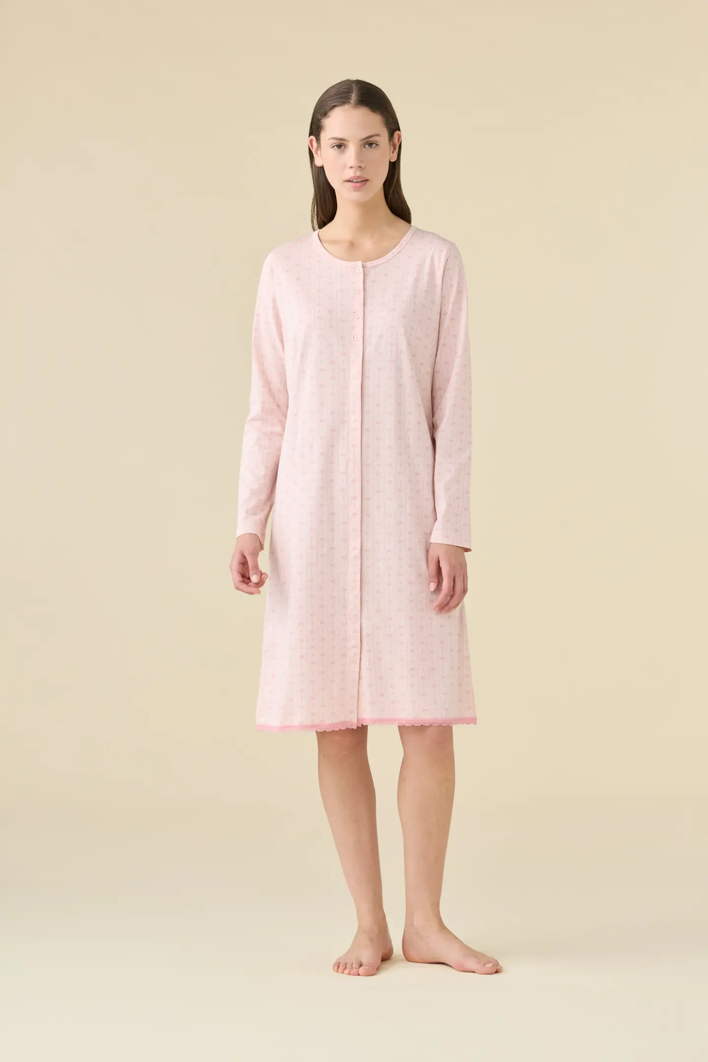 Camicia da notte donna estiva in cotone manica lunga romantic.