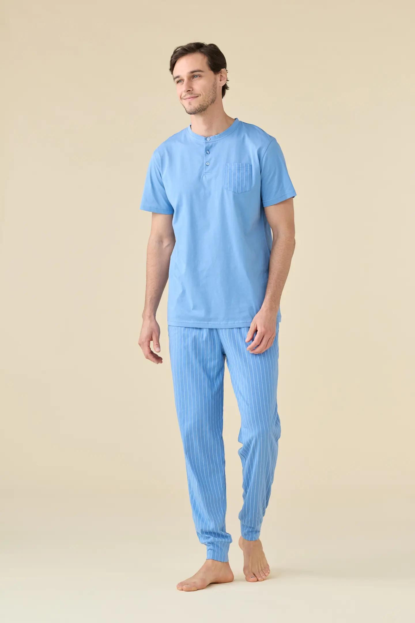 Pigiama uomo estivo in cotone manica corta pantalone lungo