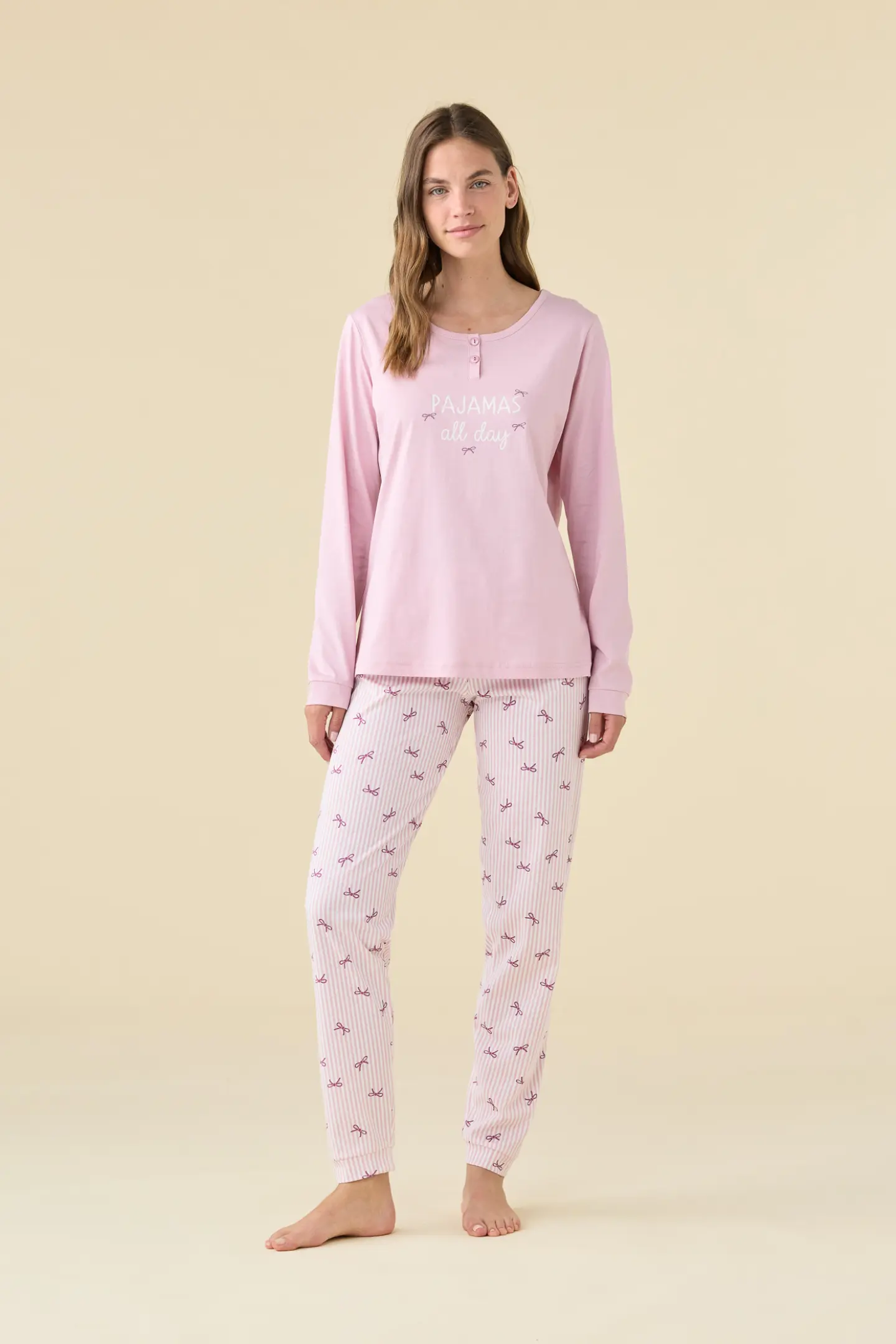 Pigiama donna estivo in cotone manica lunga stripes