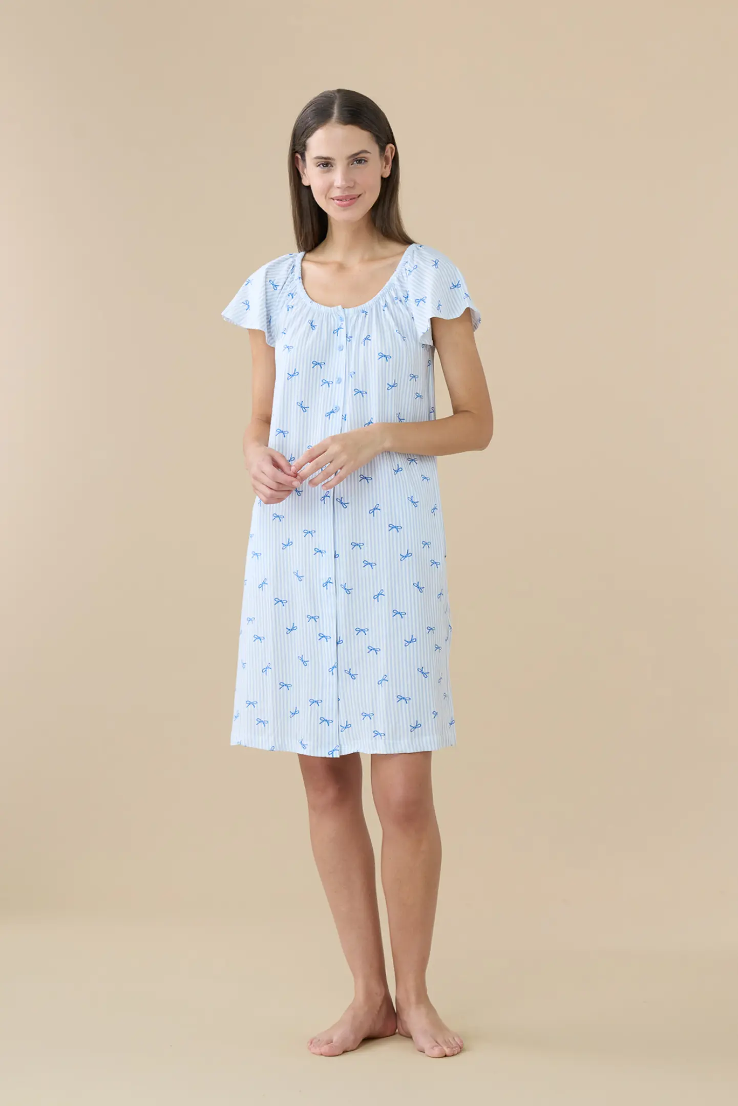 Camicia da notte donna estiva in cotone articolo stripes