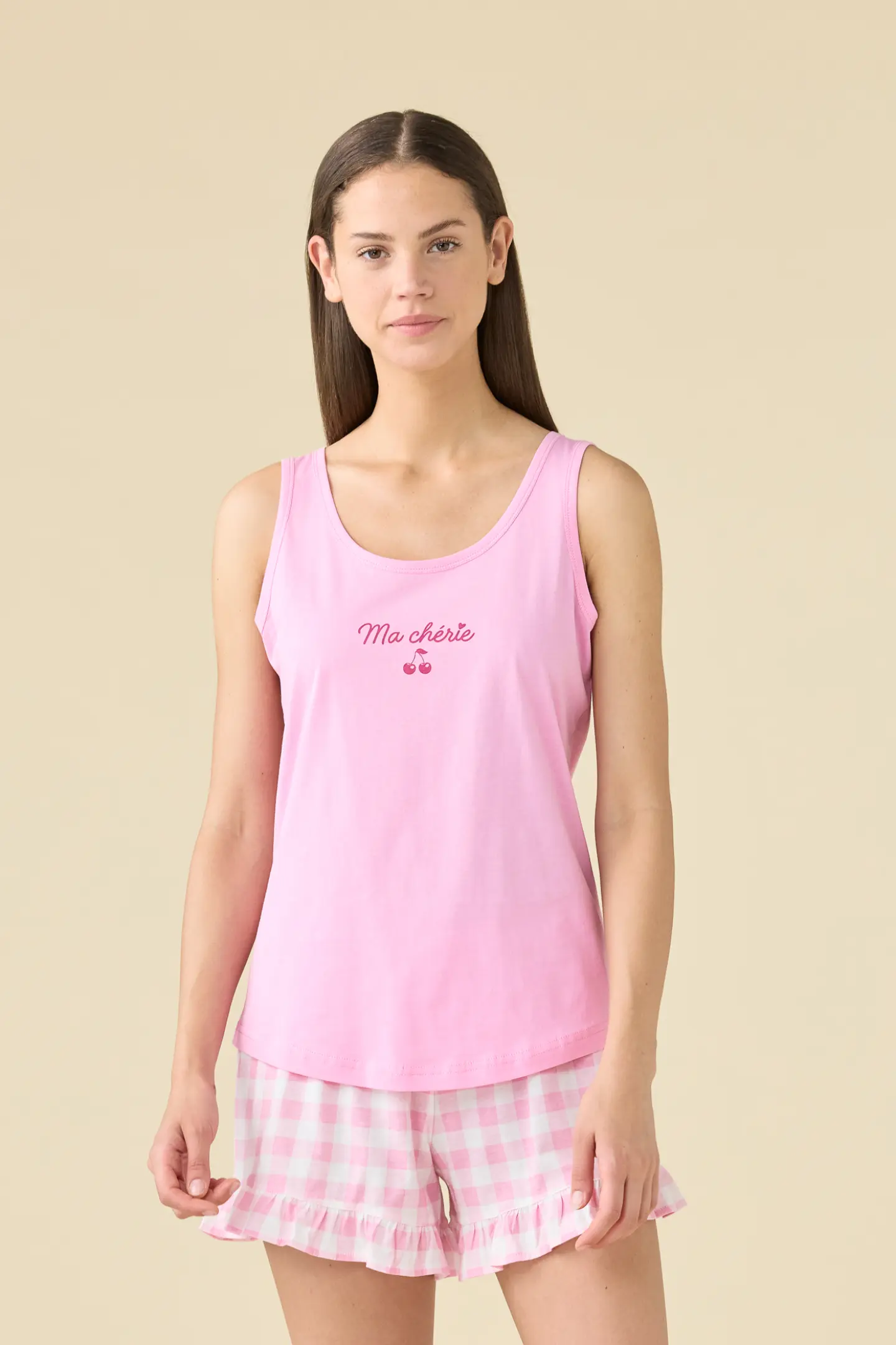 Pigiama donna estivo in cotone corto vichy heart