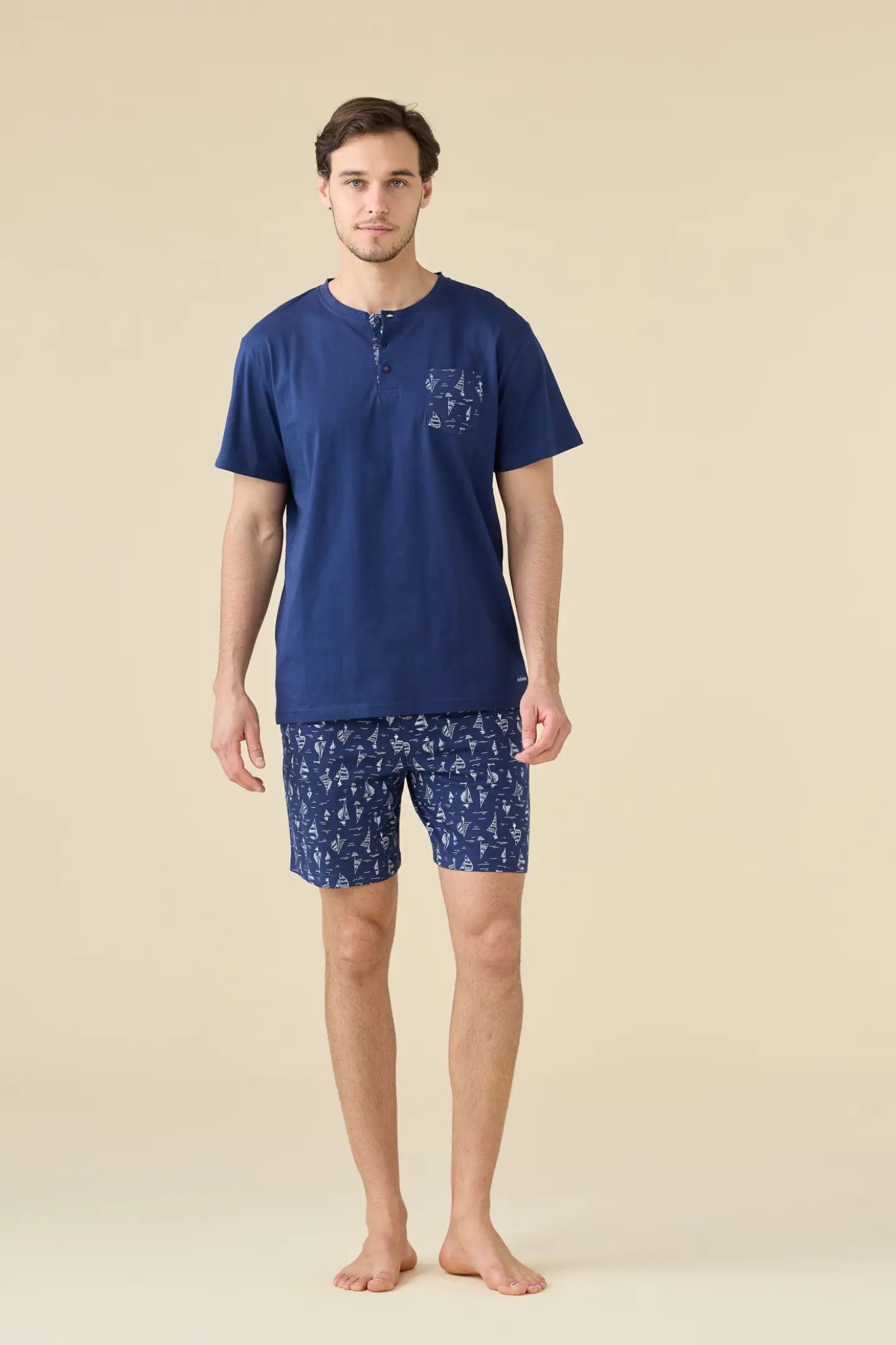 Pigiama uomo estivo in cotone corto navy dot