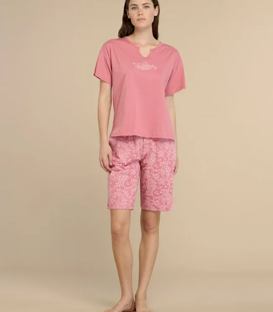noidìnotte Pigiama donna in cotone con top manica corta e collo a V pantalone bermuda articolo cachemire