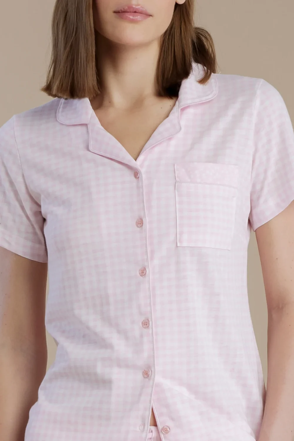 noidìnotte Pigiama donna in cotone con top manica corta e pantalone pescatore 3/4 articolo vichy