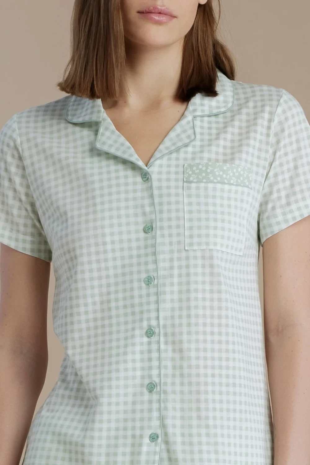noidìnotte Pigiama donna in cotone con top manica corta e pantalone pescatore 3/4 articolo vichy