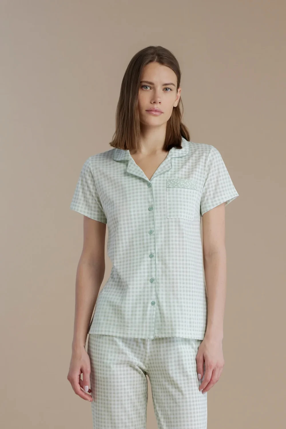 noidìnotte Pigiama donna in cotone con top manica corta e pantalone pescatore 3/4 articolo vichy