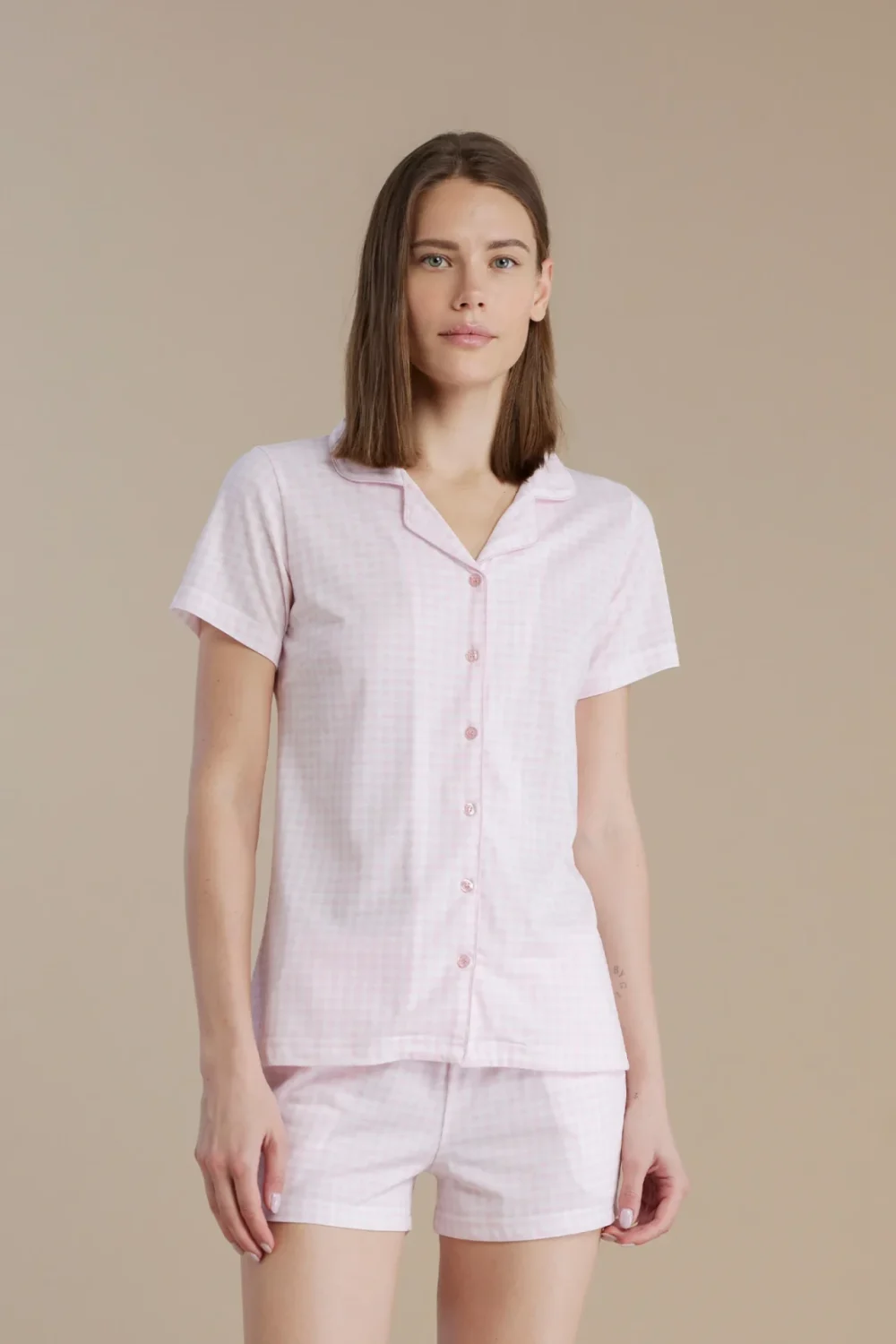 noidìnotte Pigiama donna in cotone con top manica corta e pantalone corto articolo vichy