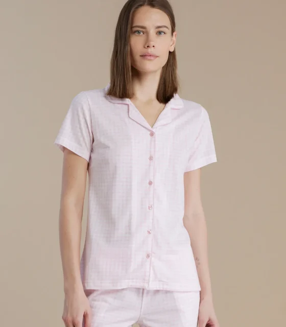 noidìnotte Pigiama donna in cotone con top manica corta e pantalone corto articolo vichy