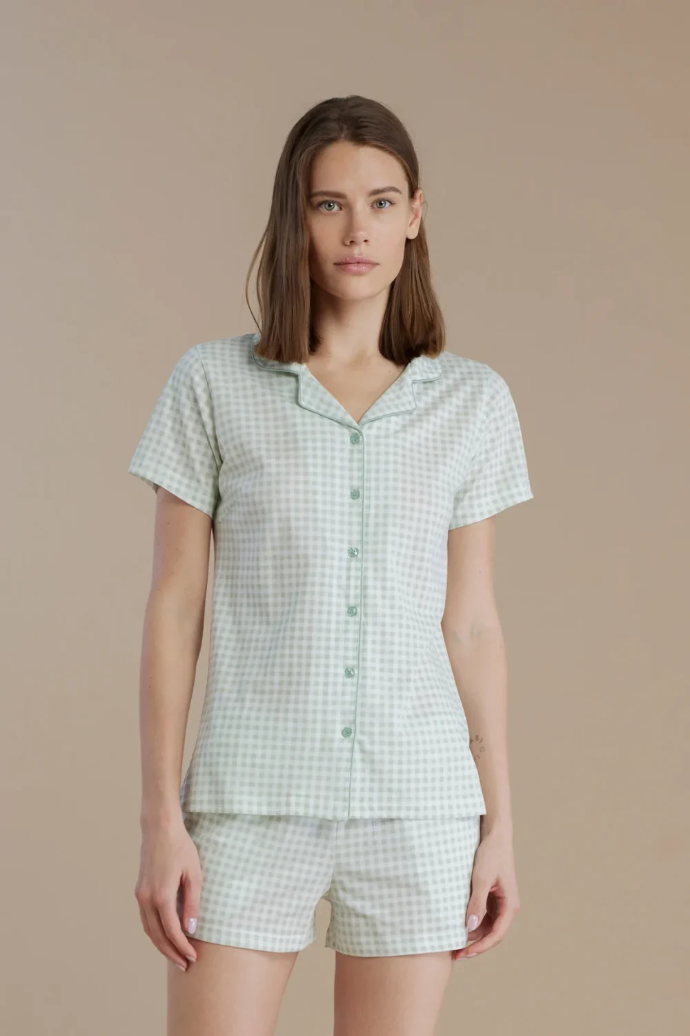 noidìnotte Pigiama donna in cotone con top manica corta e pantalone corto articolo vichy