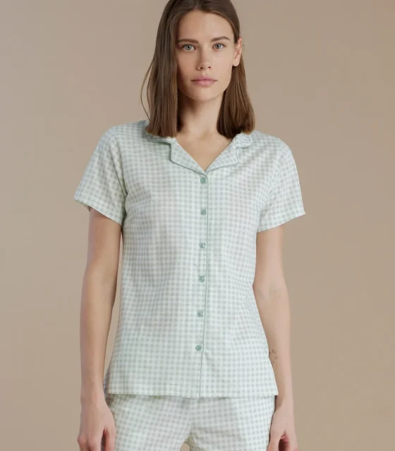 noidìnotte Pigiama donna in cotone con top manica corta e pantalone corto articolo vichy