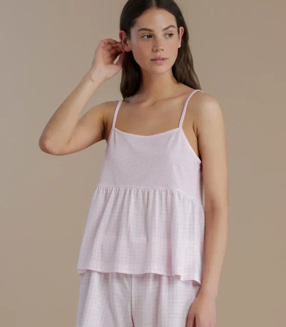 noidìnotte Pigiama donna in cotone con top bretellina e pantalone corto articolo vichy