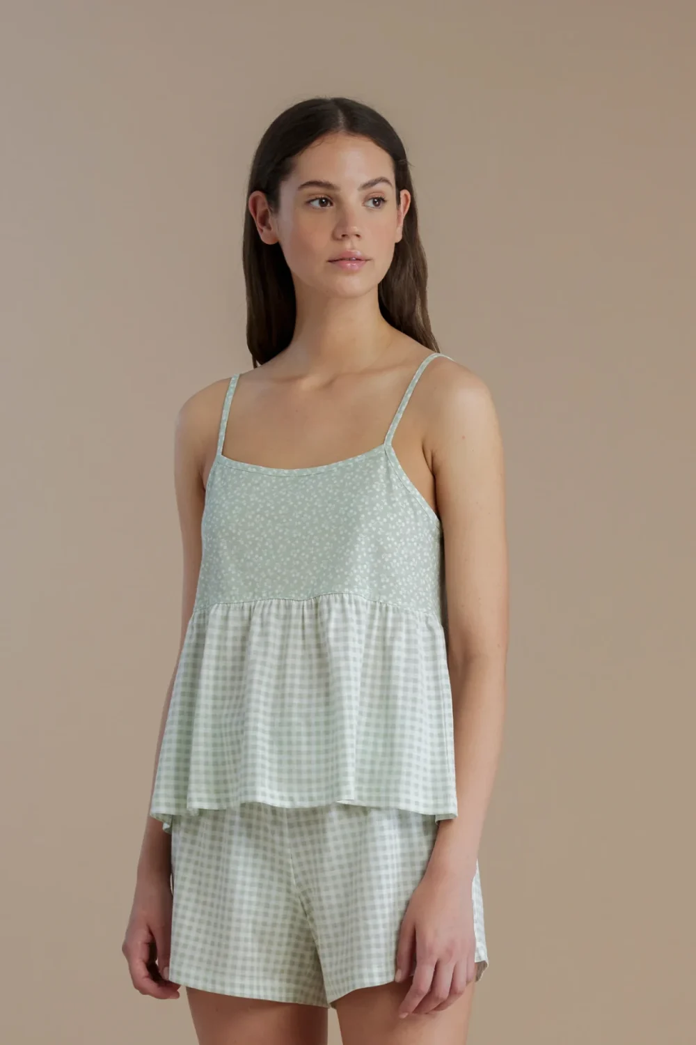 noidìnotte Pigiama donna in cotone con top bretellina e pantalone corto articolo vichy