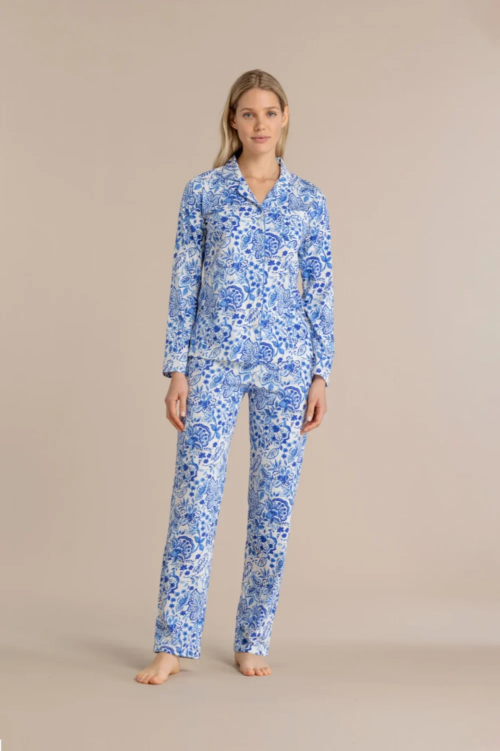 noidìnotte Pigiama donna in cotone top manica lunga a taglio uomo e pantalone lungo