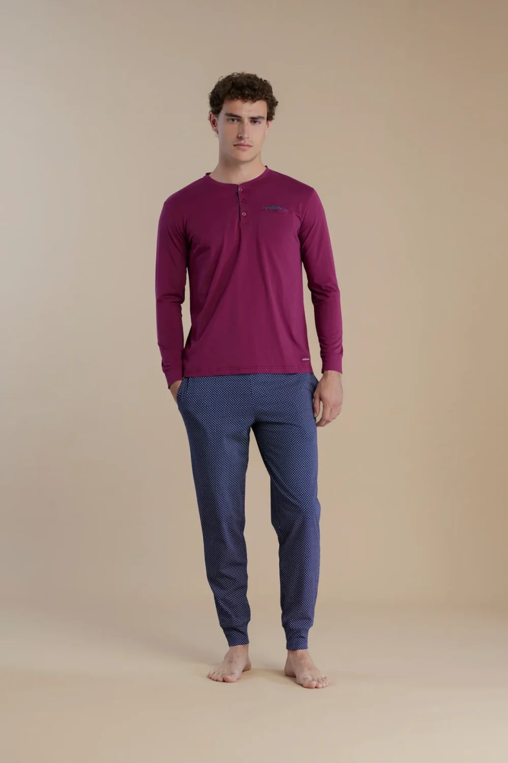 noidìnotte Pigiama uomo in cotone con top manica luna con taschino e pantalone lungo