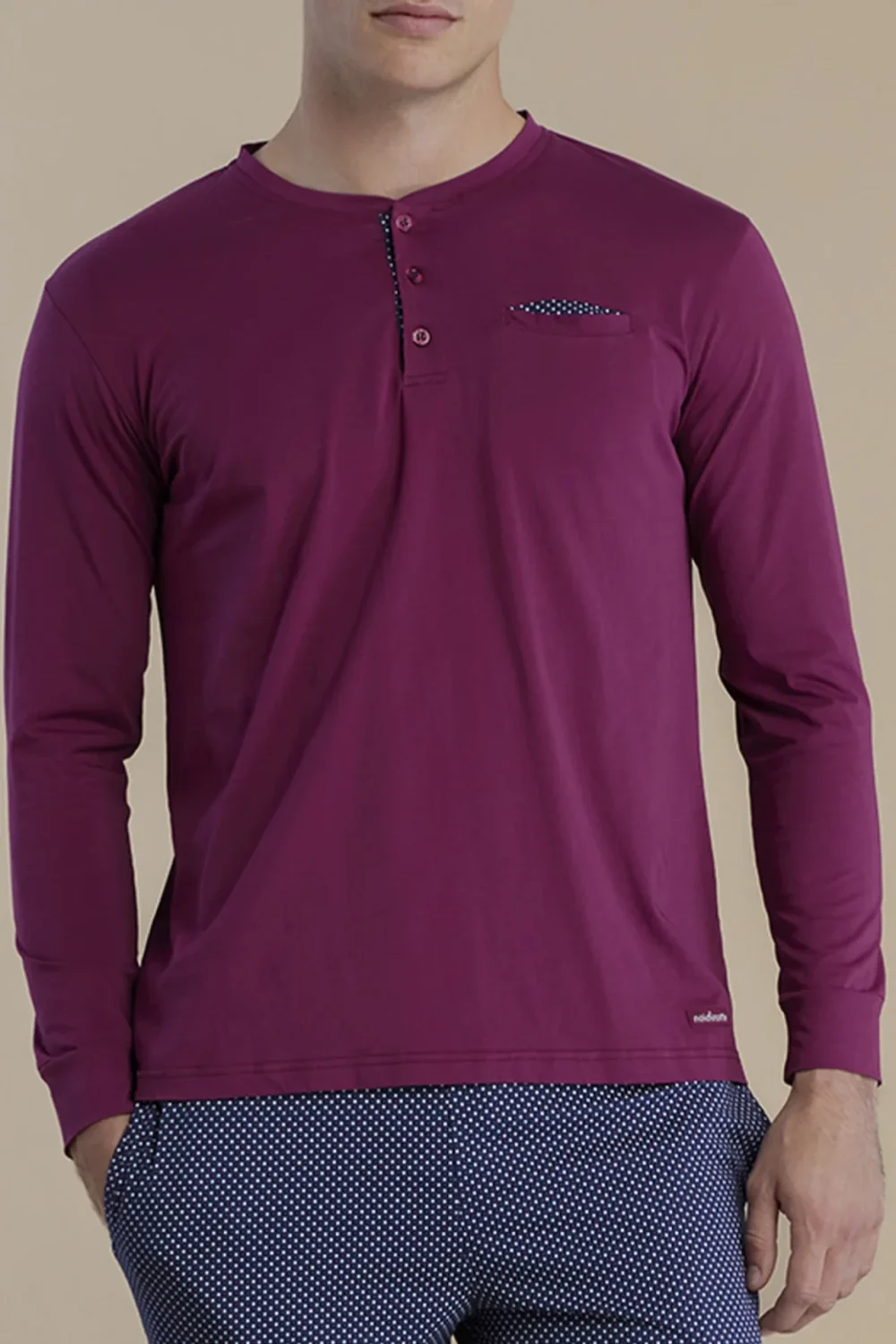 noidìnotte Pigiama uomo in cotone con top manica luna con taschino e pantalone lungo