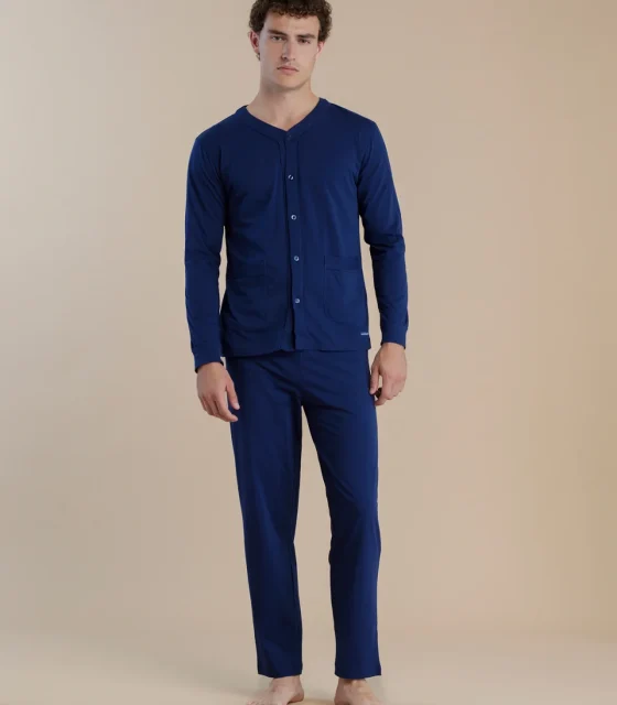 noidìnotte Pigiama uomo in cotone top aperto davanti e pantalone lungo senza polsino
