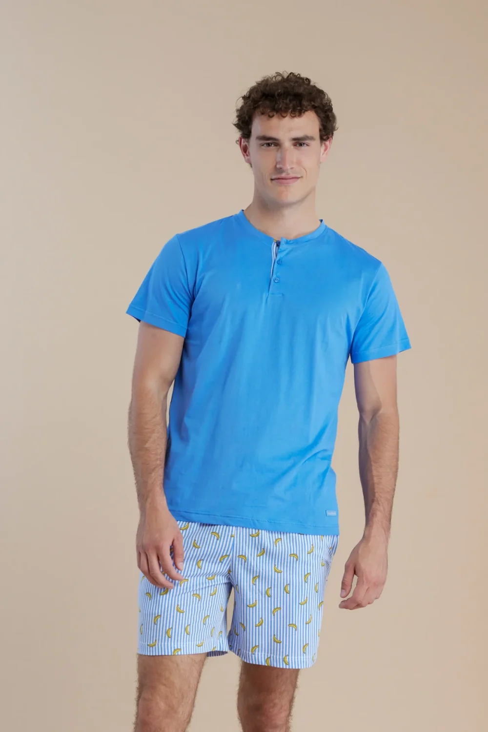 noidìnotte Pigiama uomo in cotone con top tre bottoni pantalone corto
