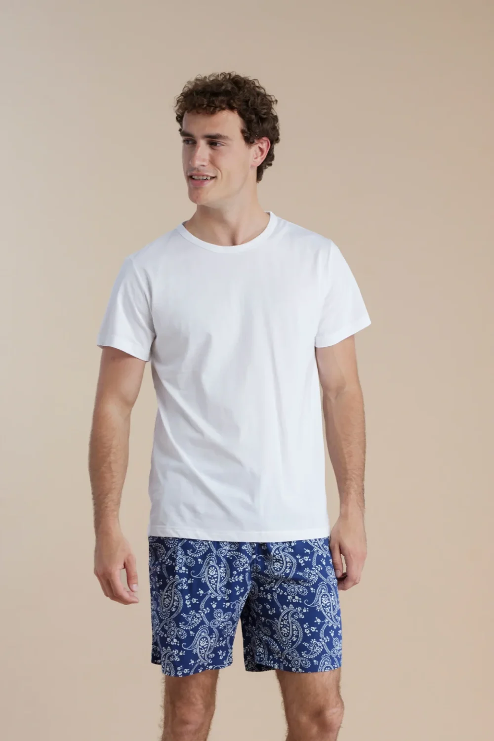 noidìnotte Pigiama uomo top girocollo in cotone e pantalone corto in viscosa articolo cachemire