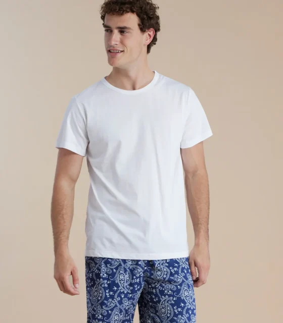noidìnotte Pigiama uomo top girocollo in cotone e pantalone corto in viscosa articolo cachemire