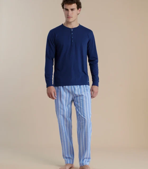 noidìnotte Pigiama uomo in cotone con top manica lunga e pantalone lungo