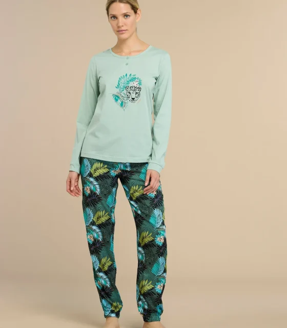 noidìnotte Pigiama donna top in cotone e pantalone lungo in viscosa