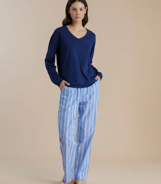 noidìnotte Pigiama donna in cotone con top con scollo a V e pantalone lungo