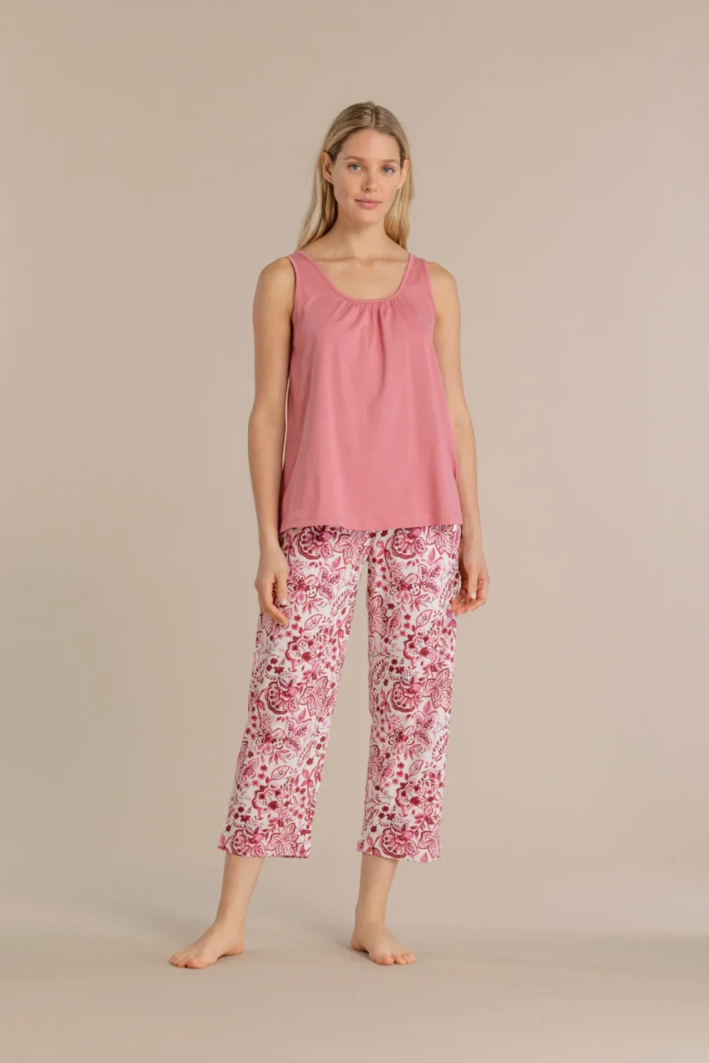 noidìnotte Pigiama donna in cotone con top spalla larga e pantalone pescatore