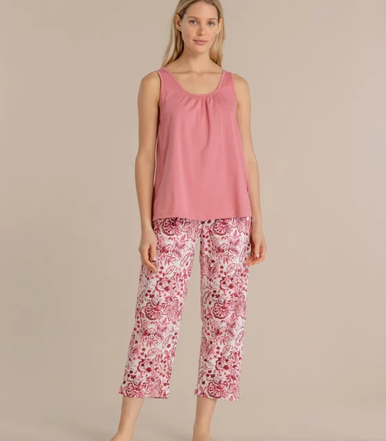 noidìnotte Pigiama donna in cotone con top spalla larga e pantalone pescatore