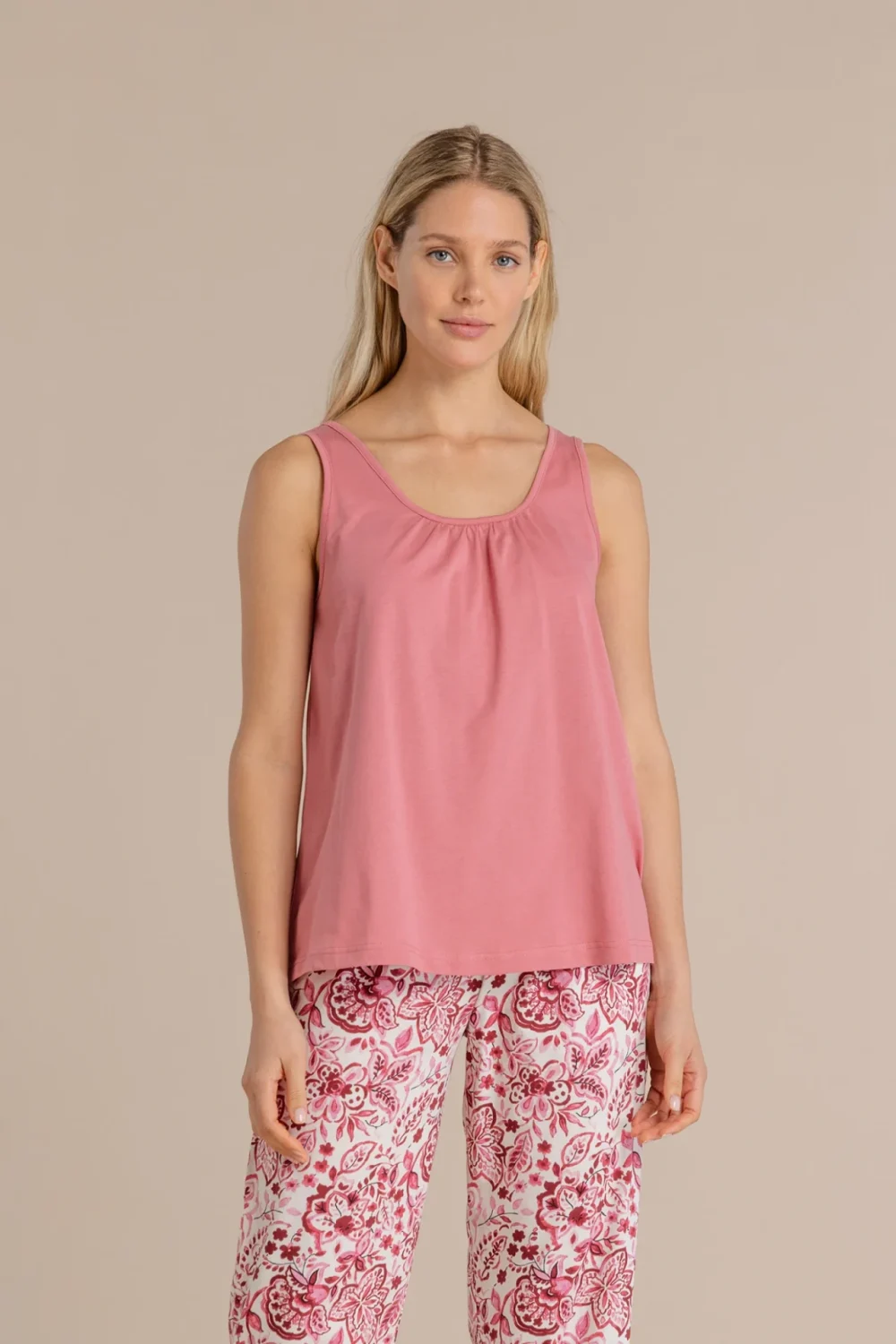 noidìnotte Pigiama donna in cotone con top spalla larga e pantalone pescatore