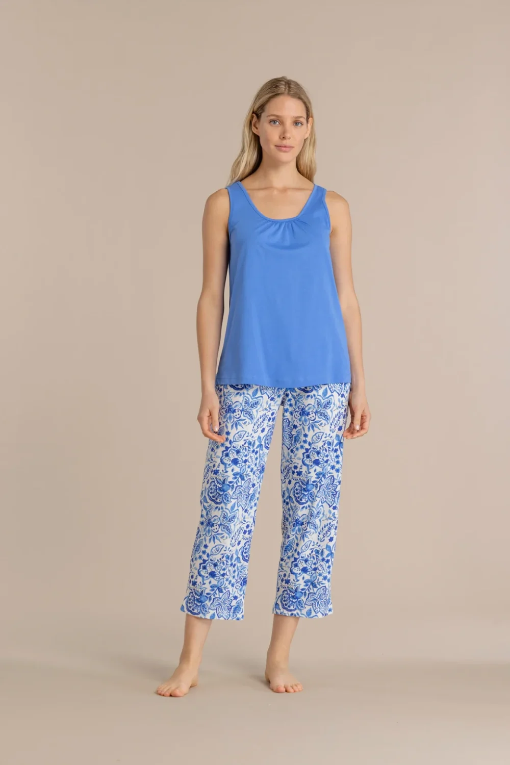 noidìnotte Pigiama donna in cotone con top spalla larga e pantalone pescatore
