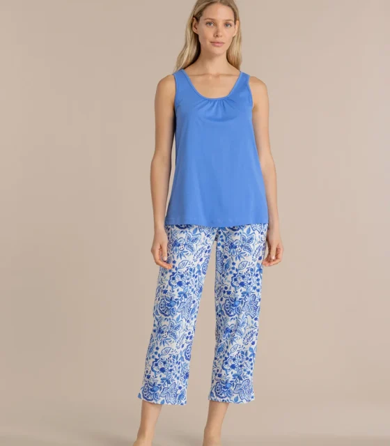 noidìnotte Pigiama donna in cotone con top spalla larga e pantalone pescatore