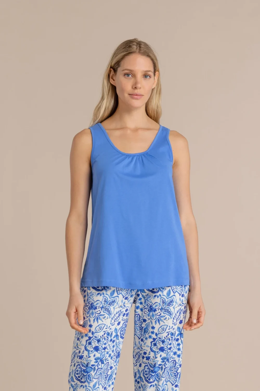 noidìnotte Pigiama donna in cotone con top spalla larga e pantalone pescatore