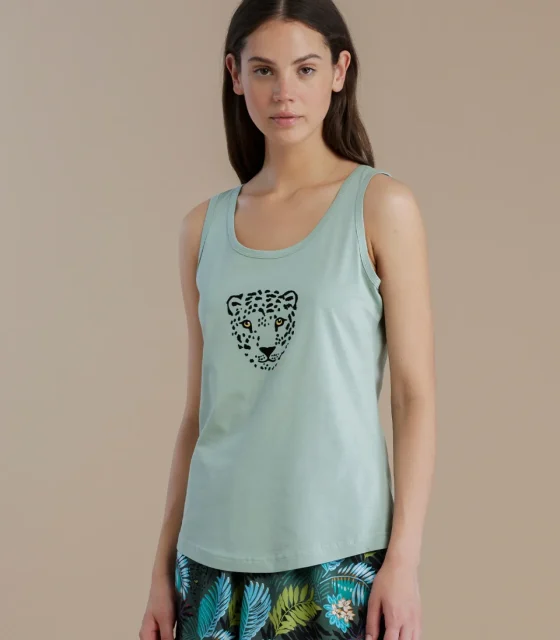 noidìnotte Pigiama donna top in cotone spalla larga e pantalone corto in viscosa