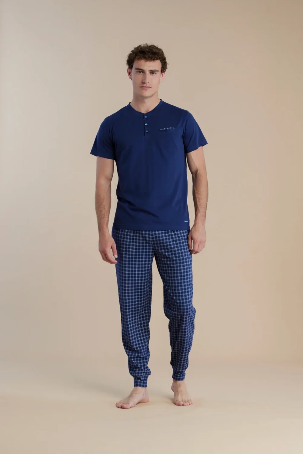 noidìnotte Pigiama uomo in cotone top manica corta e pantalone lungo