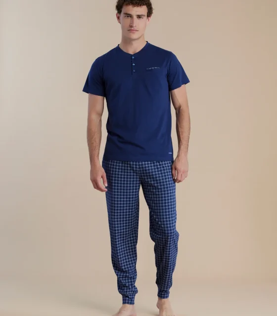 noidìnotte Pigiama uomo in cotone top manica corta e pantalone lungo