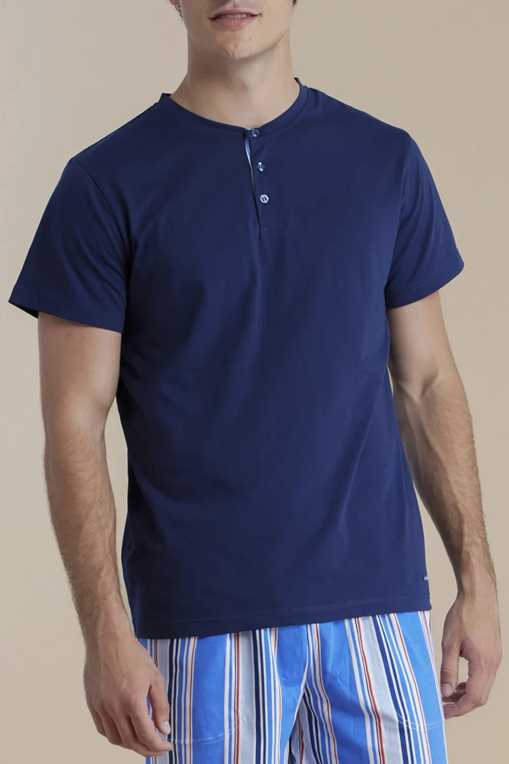 noidìnotte Pigiama uomo in cotone con top con collo tre bottoni e pantalone