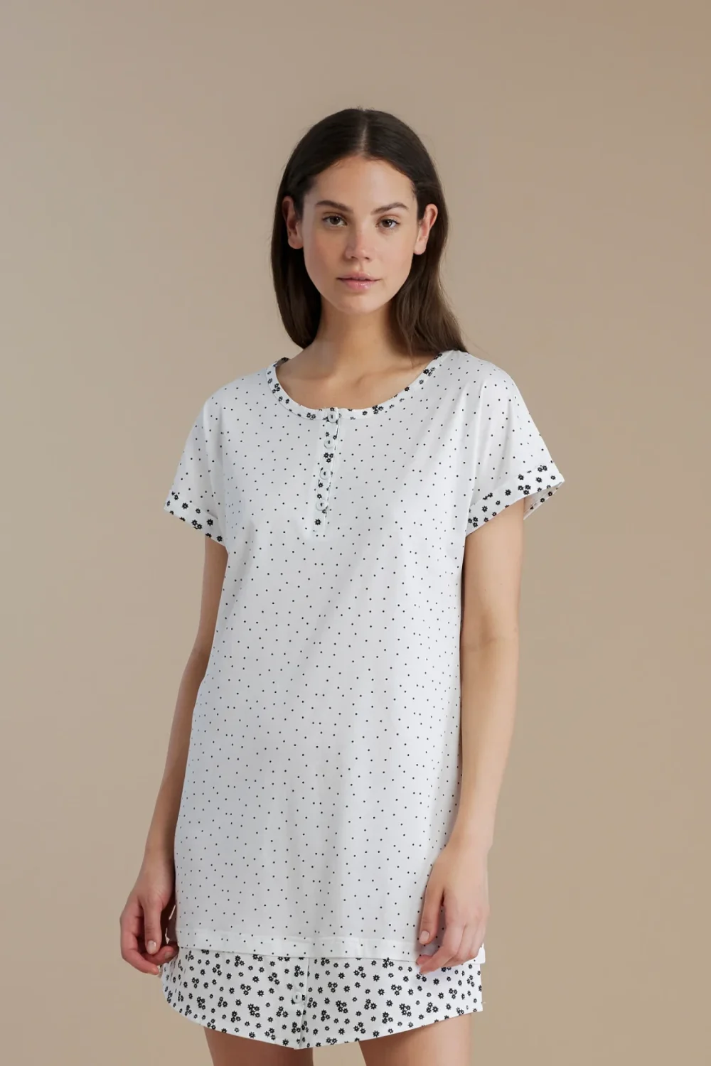noidìnotte Camicia da notte donna in cotone con collo quattro bottoni