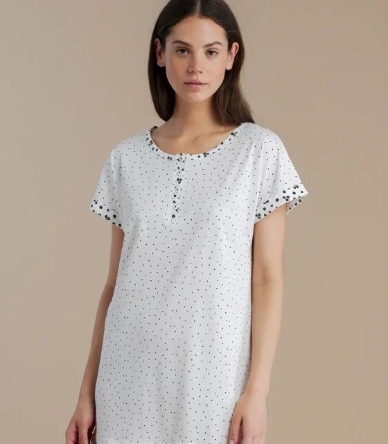 noidìnotte Camicia da notte donna in cotone con collo quattro bottoni