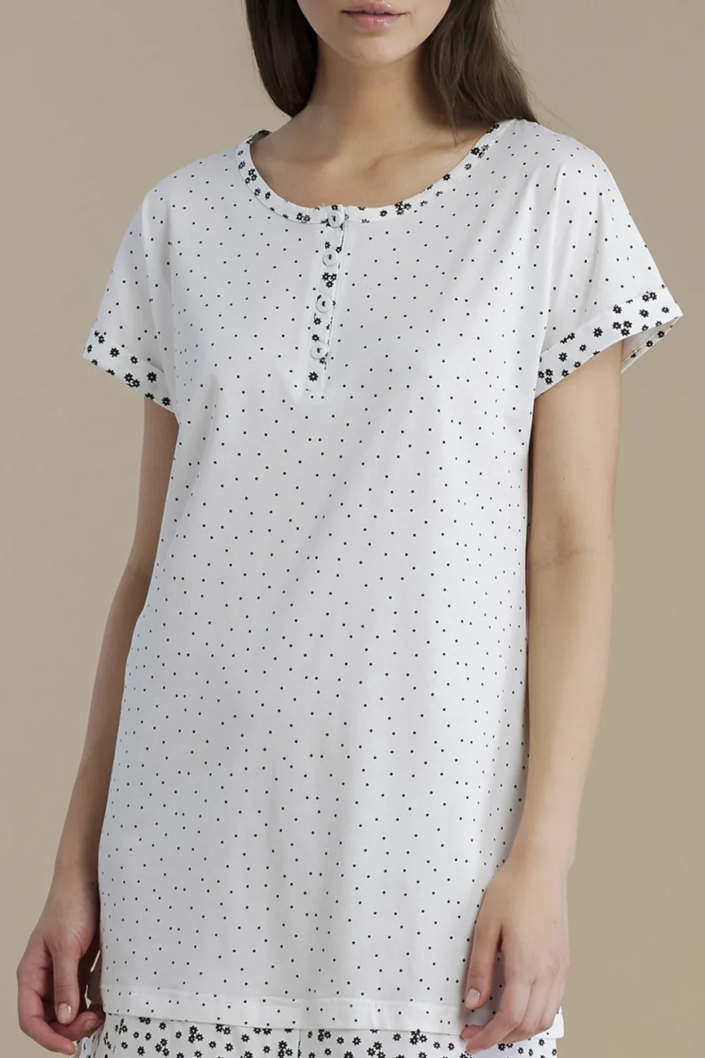 noidìnotte Camicia da notte donna in cotone con collo quattro bottoni