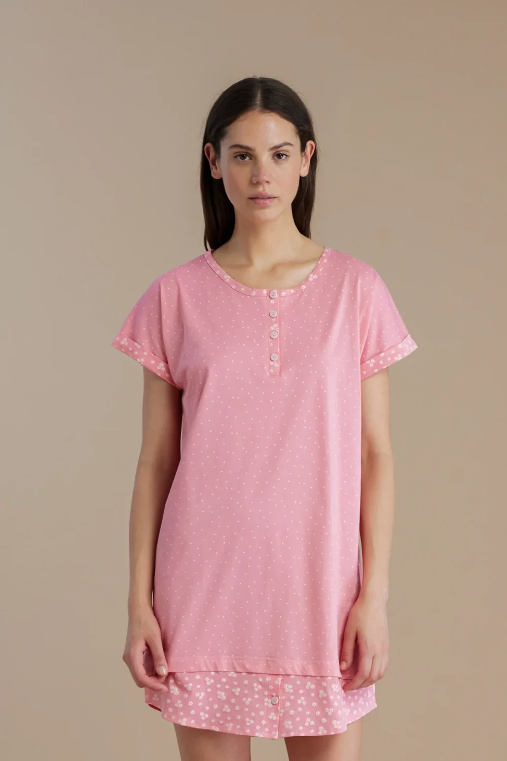 noidìnotte Camicia da notte donna in cotone con collo quattro bottoni