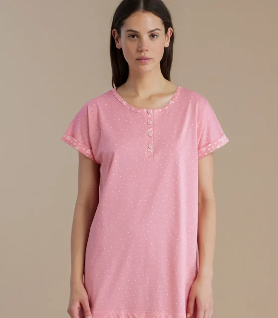 noidìnotte Camicia da notte donna in cotone con collo quattro bottoni