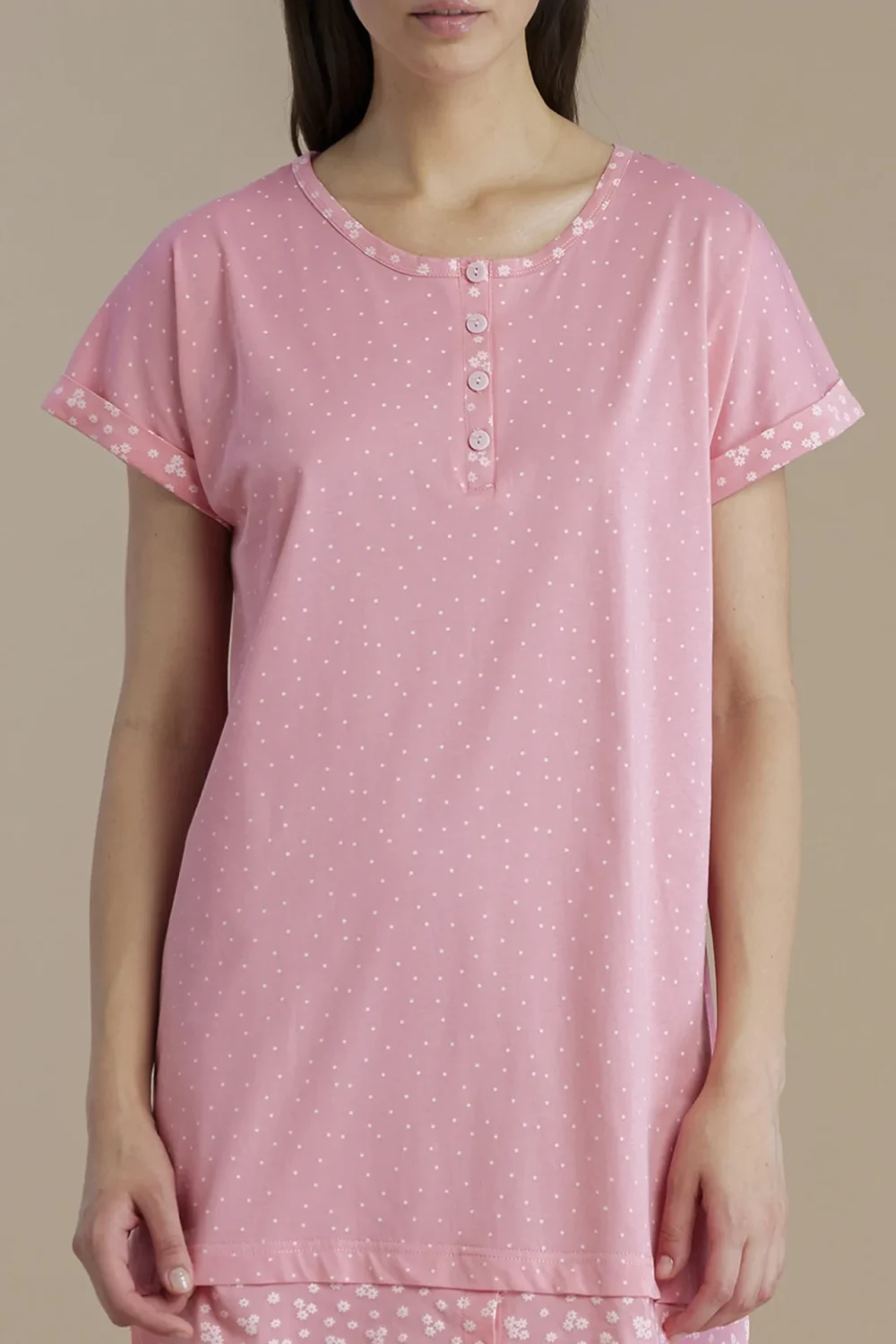 noidìnotte Camicia da notte donna in cotone con collo quattro bottoni