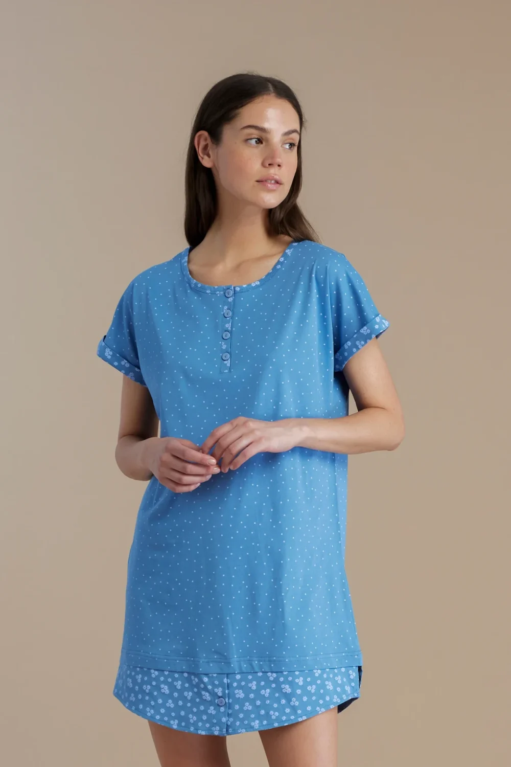 noidìnotte Camicia da notte donna in cotone con collo quattro bottoni