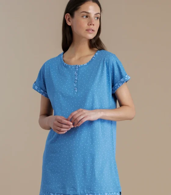 noidìnotte Camicia da notte donna in cotone con collo quattro bottoni