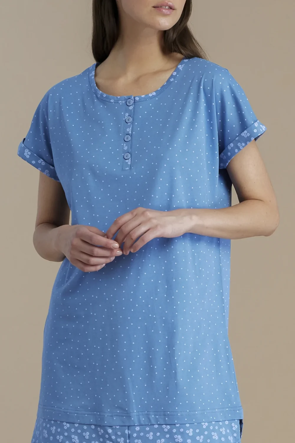 noidìnotte Camicia da notte donna in cotone con collo quattro bottoni