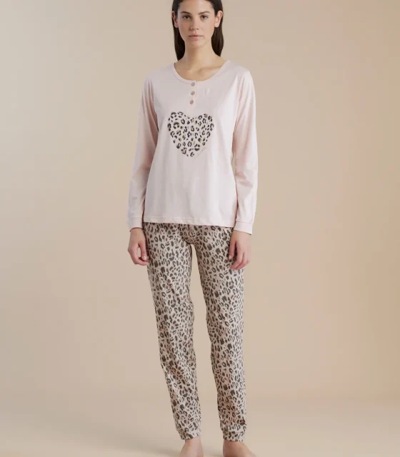 noidìnotte Pigiama donna in cotone top manica lunga e pantalone lungo