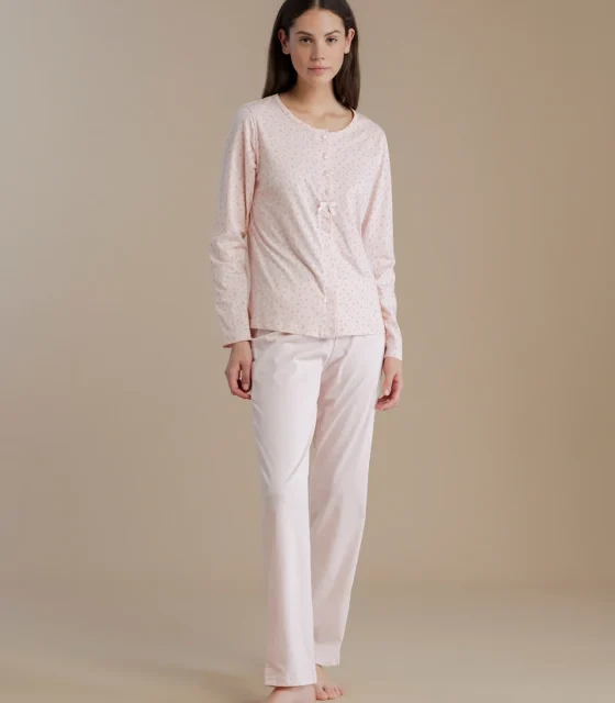 noidìnotte Pigiama donna in cotone top con apertura sul davanti e pantalone