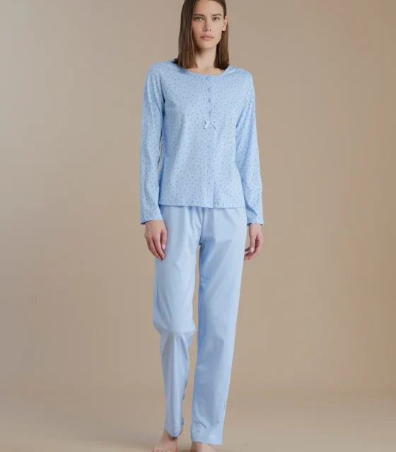 noidìnotte Pigiama donna in cotone top con apertura sul davanti e pantalone