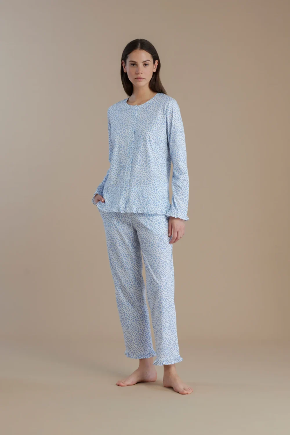 noidìnotte Pigiama donna in cotone con top manica lunga e pantalone lungo